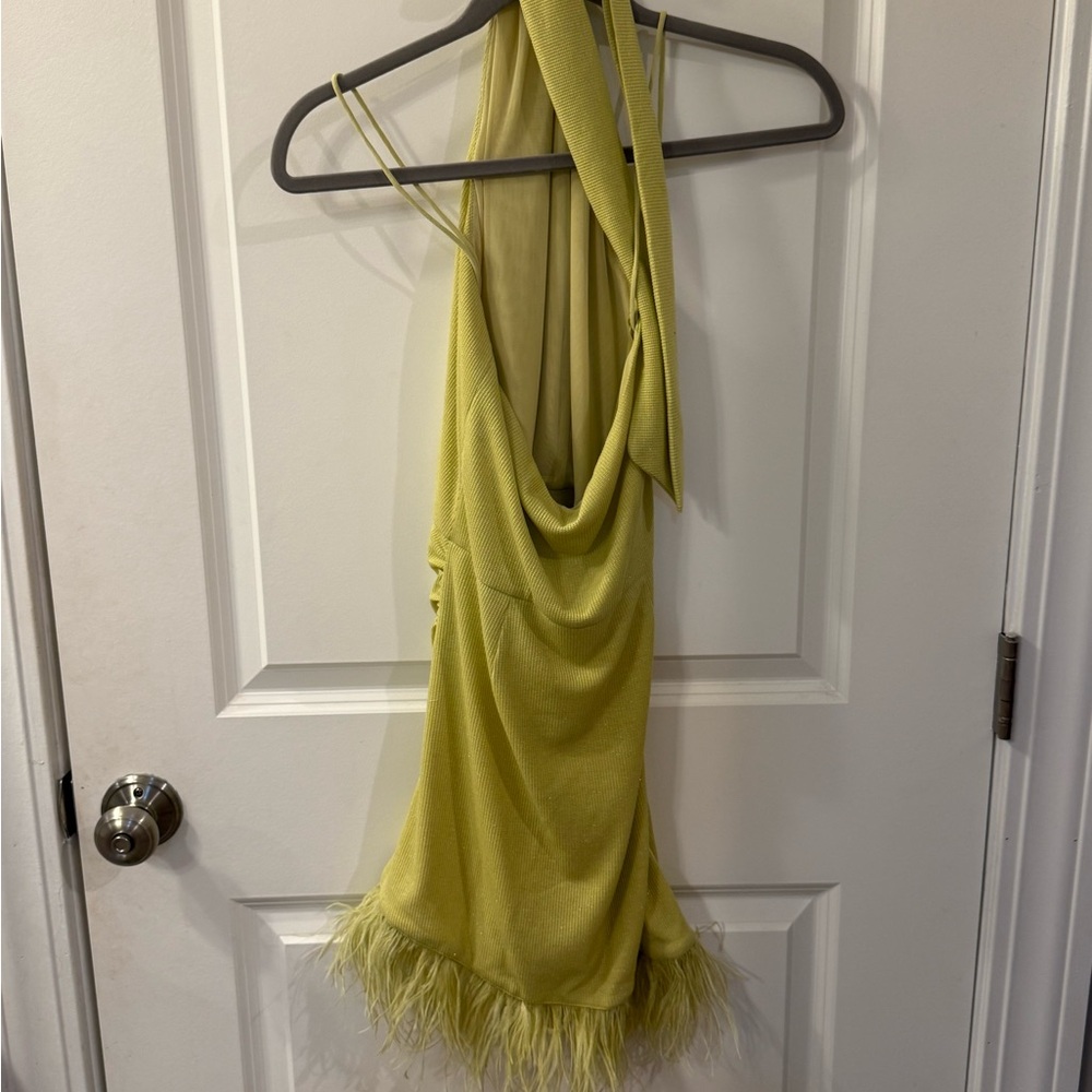SAYLOR Katrin Lime Feather Trim Mini Dress - Picture 3 of 4